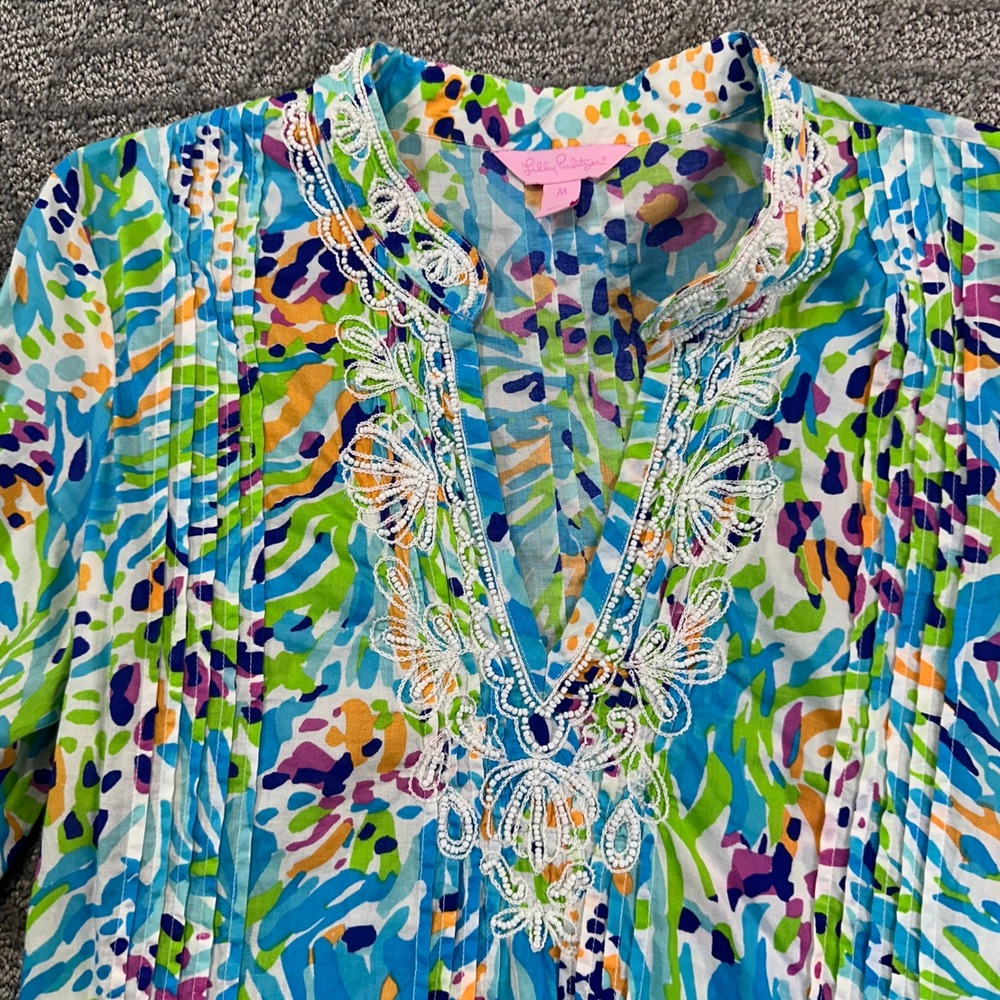Lilly Pulitzer Sarasota Sea Soiree‎ Beaded Tunic Size M Artsy Beachy Art To Wear